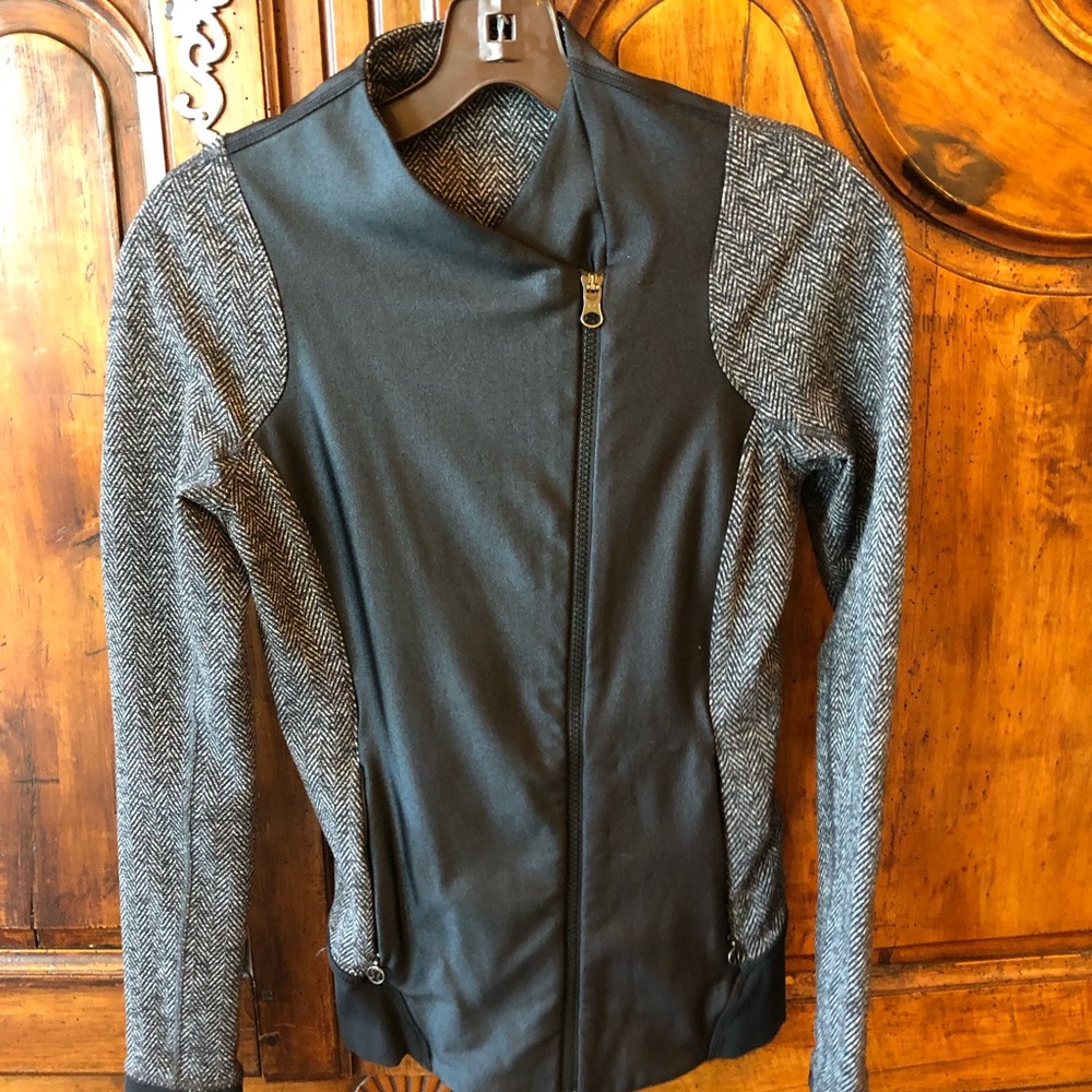 Lululemon Black Lycra Heather Gray ZIP Up Jacket 4